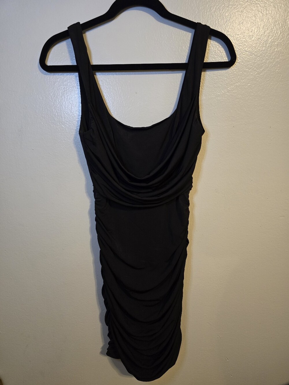 Selfie Leslie Black Ruched Scoop Neck Mini Dress